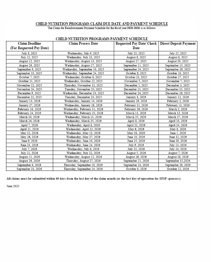 LVCC - CACFP - Payment Schedule 2023-2024 - English
