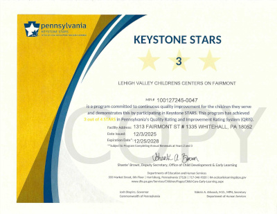 Keystone STARS Certificate LVCC - Fairmont - Keystone Stars Ranking - Whitehall, PA