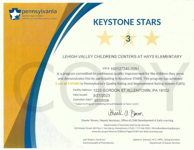 LVCC - Hays Elementary - Keystone Stars Rating - Allentown, PA