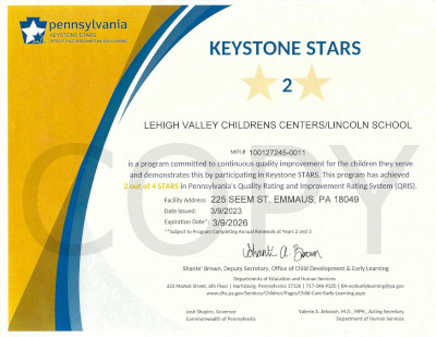 LVCC - Lincoln School - Keystone Stars Ranking - Emmaus, PA