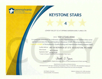 LVCC - Spring Garden Early Learning Center - Keystone Stars Ranking - Easton, PA