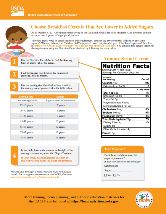 LVCC - CACFP - USDA Choose Breakfast Cereals That Are Lower in Added Sugars